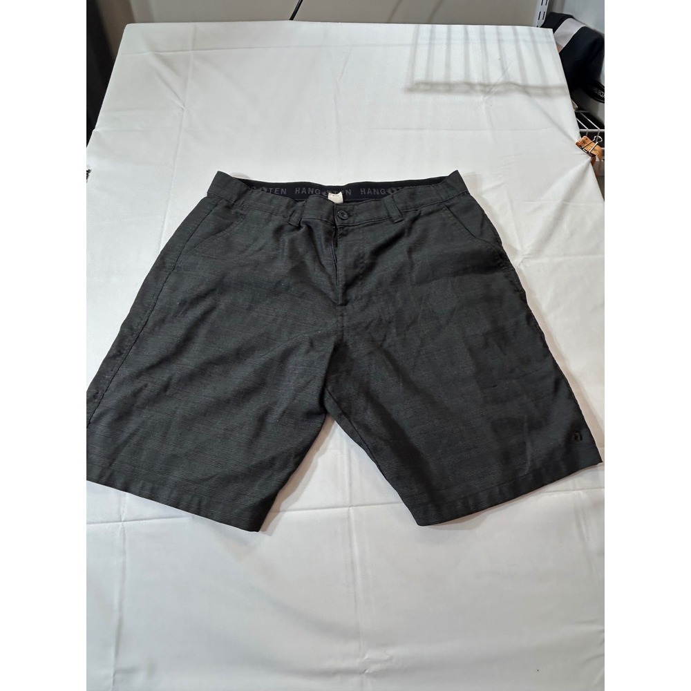 Hang Ten Mens Hybrid Shorts Gray Plaid Size 36 Board Shorts Casual Surf Walking